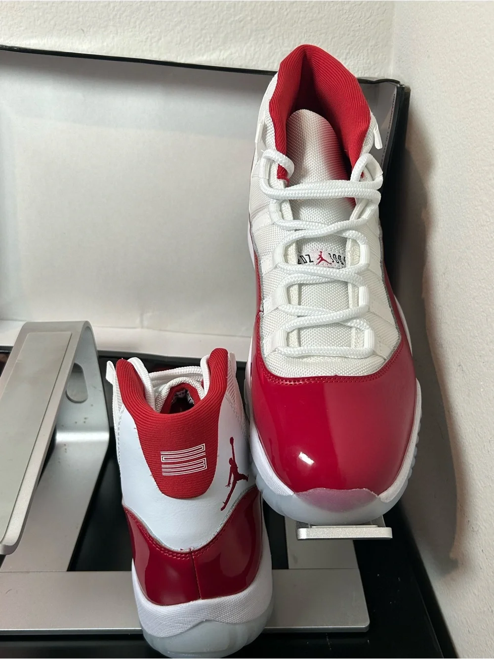 Jordan Retro High Top Sneakers in White and Red